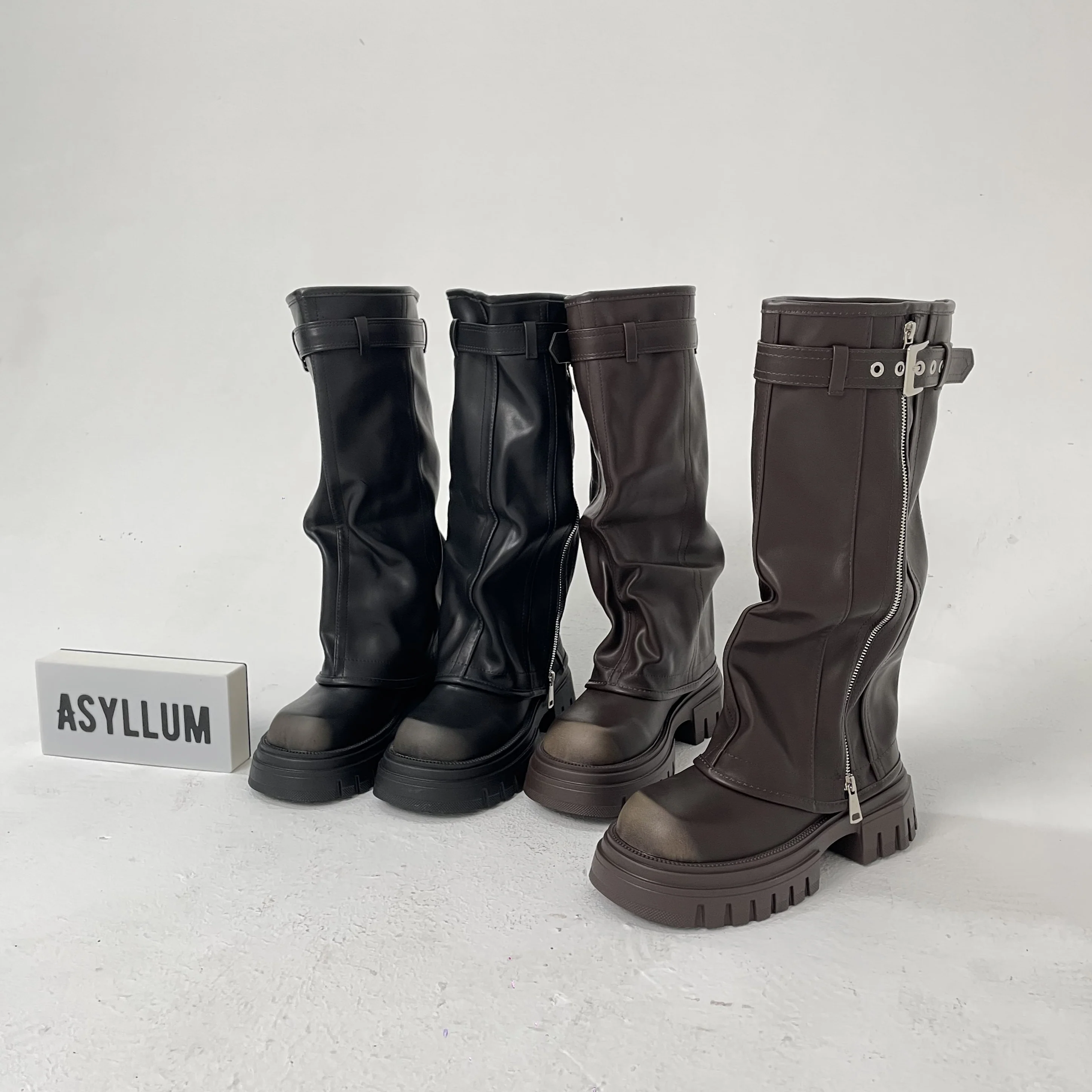 Knee-high Platform Fold Over Chunky Boots - Image 7